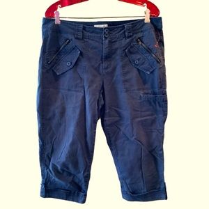 Caribbean Joe Capris Blue With Buttoned Cuff Cotton And Spandex Size 12